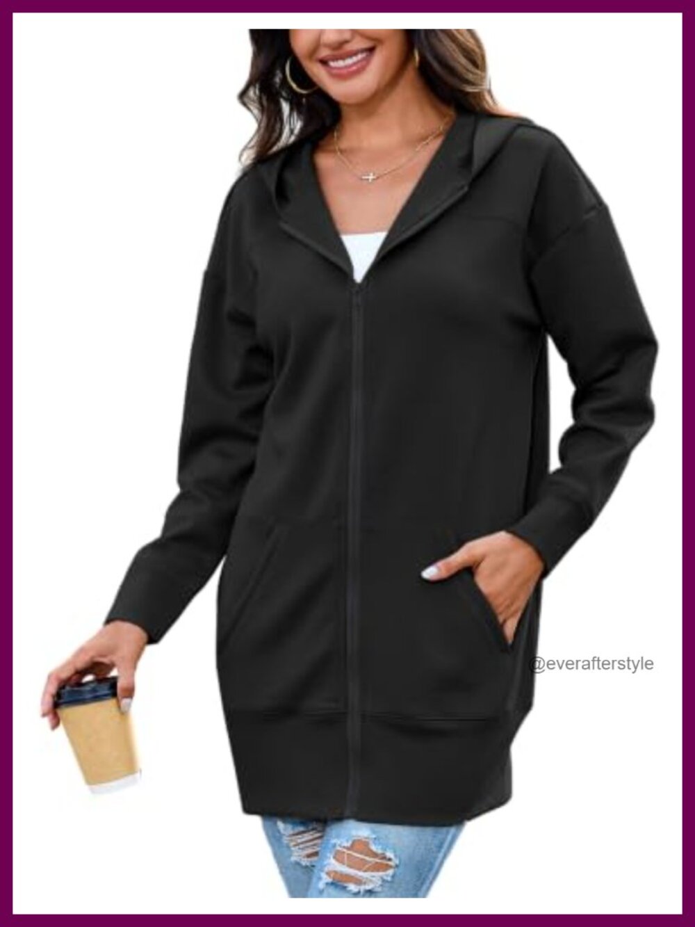 Women's Long Zip Up Hoodie Oversized Full Zip Sweatshirt with Pockets